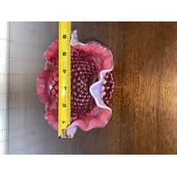VTG FENTON Cranberry/Pink Opalescent Hobnail Vase 6.25"W