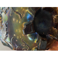 VTG Dugan Blue/Purple Iridescent GRAPE DELIGHT Footed Carnival Nut Bowl 6"W