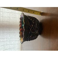 VTG Dugan Blue/Purple Iridescent GRAPE DELIGHT Footed Carnival Nut Bowl 6"W