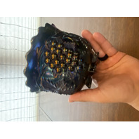 VTG Dugan Blue/Purple Iridescent GRAPE DELIGHT Footed Carnival Nut Bowl 6"W