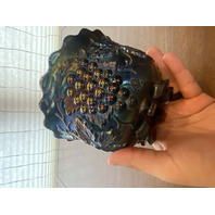 VTG Dugan Blue/Purple Iridescent GRAPE DELIGHT Footed Carnival Nut Bowl 6"W