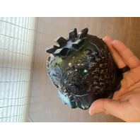 VTG Dugan Blue/Purple Iridescent GRAPE DELIGHT Footed Carnival Nut Bowl 6"W