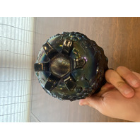 VTG Dugan Blue/Purple Iridescent GRAPE DELIGHT Footed Carnival Nut Bowl 6"W