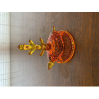 VTG UV REACTIVE FENTON Amberina Turtle Tree Ring Holder Dish W/LABEL 3.75"H