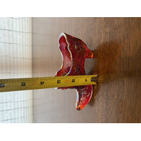 VTG FENTON Red Iridescent Cabbage Rose Glass Shoe/Slipper Figurine W/LABEL 5.5"L