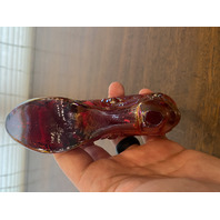 VTG FENTON Red Iridescent Cabbage Rose Glass Shoe/Slipper Figurine W/LABEL 5.5"L