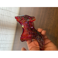 VTG FENTON Red Iridescent Cabbage Rose Glass Shoe/Slipper Figurine W/LABEL 5.5"L