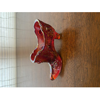 VTG FENTON Red Iridescent Cabbage Rose Glass Shoe/Slipper Figurine W/LABEL 5.5"L