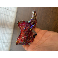 VTG FENTON Red Iridescent Cabbage Rose Glass Shoe/Slipper Figurine W/LABEL 5.5"L