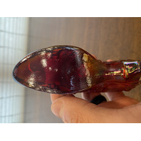 VTG FENTON Red Iridescent Cabbage Rose Glass Shoe/Slipper Figurine W/LABEL 5.5"L