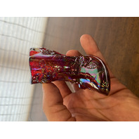 VTG FENTON Red Iridescent Cabbage Rose Glass Shoe/Slipper Figurine W/LABEL 5.5"L