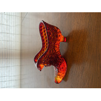 VTG UV REACTIVE FENTON Hobnail Amberina Cats Head Shoe/Slipper Figurine 5.5"L