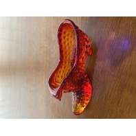 VTG UV REACTIVE FENTON Hobnail Amberina Cats Head Shoe/Slipper Figurine 5.5"L