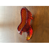 VTG UV REACTIVE FENTON Hobnail Amberina Cats Head Shoe/Slipper Figurine 5.5"L