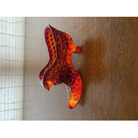 VTG UV REACTIVE FENTON Hobnail Amberina Cats Head Shoe/Slipper Figurine 5.5"L