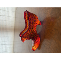 VTG UV REACTIVE FENTON Hobnail Amberina Cats Head Shoe/Slipper Figurine 5.5"L