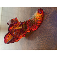 VTG UV REACTIVE FENTON Hobnail Amberina Cats Head Shoe/Slipper Figurine 5.5"L