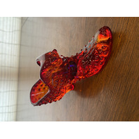 VTG UV REACTIVE FENTON Hobnail Amberina Cats Head Shoe/Slipper Figurine 5.5"L