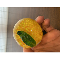 Orange Yellow & Green Peach Fruit Art Glass Paperweight 3.25"L