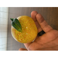 Orange Yellow & Green Peach Fruit Art Glass Paperweight 3.25"L