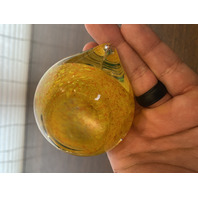 Orange Yellow & Green Peach Fruit Art Glass Paperweight 3.25"L