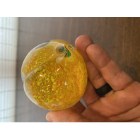 Orange Yellow & Green Peach Fruit Art Glass Paperweight 3.25"L
