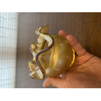 FENTON Gold Iridescent BUTTERFLY GARDEN Rose Bowl Vase 3.75"H SIGNED/PAINTED