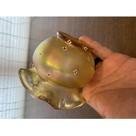 FENTON Gold Iridescent BUTTERFLY GARDEN Rose Bowl Vase 3.75"H SIGNED/PAINTED