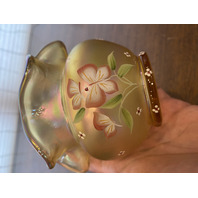 FENTON Gold Iridescent BUTTERFLY GARDEN Rose Bowl Vase 3.75"H SIGNED/PAINTED