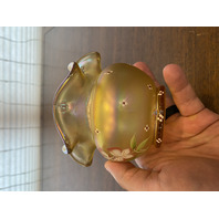 FENTON Gold Iridescent BUTTERFLY GARDEN Rose Bowl Vase 3.75"H SIGNED/PAINTED