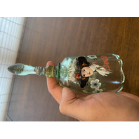 FENTON Green COCA COLA GIRL HAND PAINTED Glass Bell W/TAG 6.75"H SIGNED