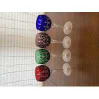 SET(12) AJKA Arabella Multicolored Cut To Clear Crystal Hock Wine Glasses 8.25"H