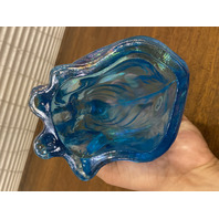 FENTON Blue Iridescent Sitting Alley Cat Art Glass Sculpture 11"H