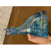 FENTON Blue Iridescent Sitting Alley Cat Art Glass Sculpture 11"H