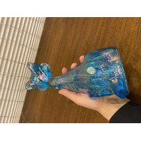 FENTON Blue Iridescent Sitting Alley Cat Art Glass Sculpture 11"H
