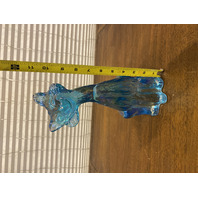 FENTON Blue Iridescent Sitting Alley Cat Art Glass Sculpture 11"H