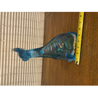 FENTON Blue Iridescent Sitting Alley Cat Art Glass Sculpture 11"H