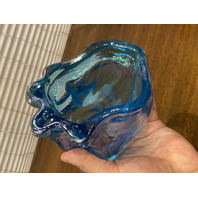 FENTON Blue Iridescent Sitting Alley Cat Art Glass Sculpture 11"H