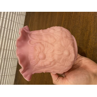 VTG FENTON Pink Satin Embossed POPPY Glass Vase 5.75"H