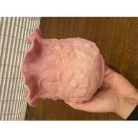 VTG FENTON Pink Satin Embossed POPPY Glass Vase 5.75"H