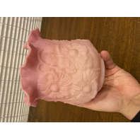 VTG FENTON Pink Satin Embossed POPPY Glass Vase 5.75"H