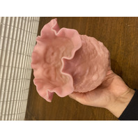 VTG FENTON Pink Satin Embossed POPPY Glass Vase 5.75"H