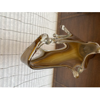 LARGE/HEAVY Carmel/Amber Murano-Style Freeform Art Glass Vase 22"H