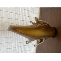LARGE/HEAVY Carmel/Amber Murano-Style Freeform Art Glass Vase 22"H