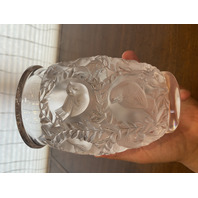 VTG LALIQUE Frosted Crystal BAGATELLE Birds Vase SIGNED 6.75"H FRANCE