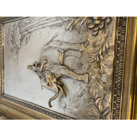 PAIR Of VTG Silver Relief Nature Scene Wooden Framed Plaques 17.75"W x 22.5"L