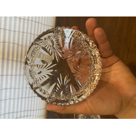 SET(4) WATERFORD Crystal BEST WISHES Bottle/Wine Coasters SIGNED 4.75"W