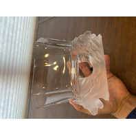 VTG LALIQUE Frosted Crystal VENISE DOUBLE LION HEAD Vase SIGNED 6.25"H FRANCE