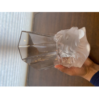 VTG LALIQUE Frosted Crystal VENISE DOUBLE LION HEAD Vase SIGNED 6.25"H FRANCE