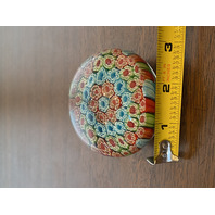BEAUTIFUL VTG Red, Green & Blue MILLEFIORI Art Glass Paperweight 3"W